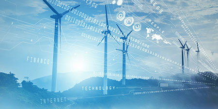 Windmills graphic with technology overlay