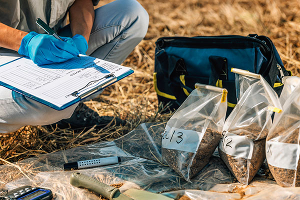 Technician doing soil test